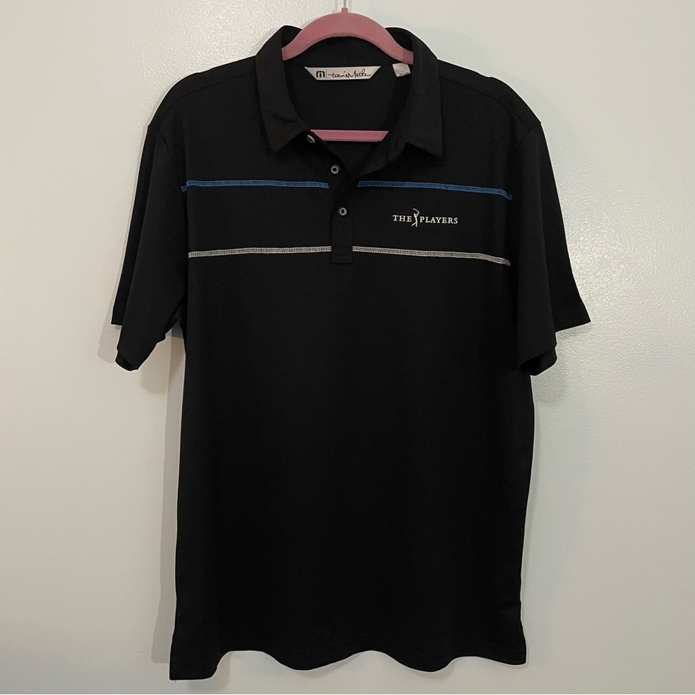 Travis Mathew Black The Players Golf Polo Shirt with Blue Accents Size L